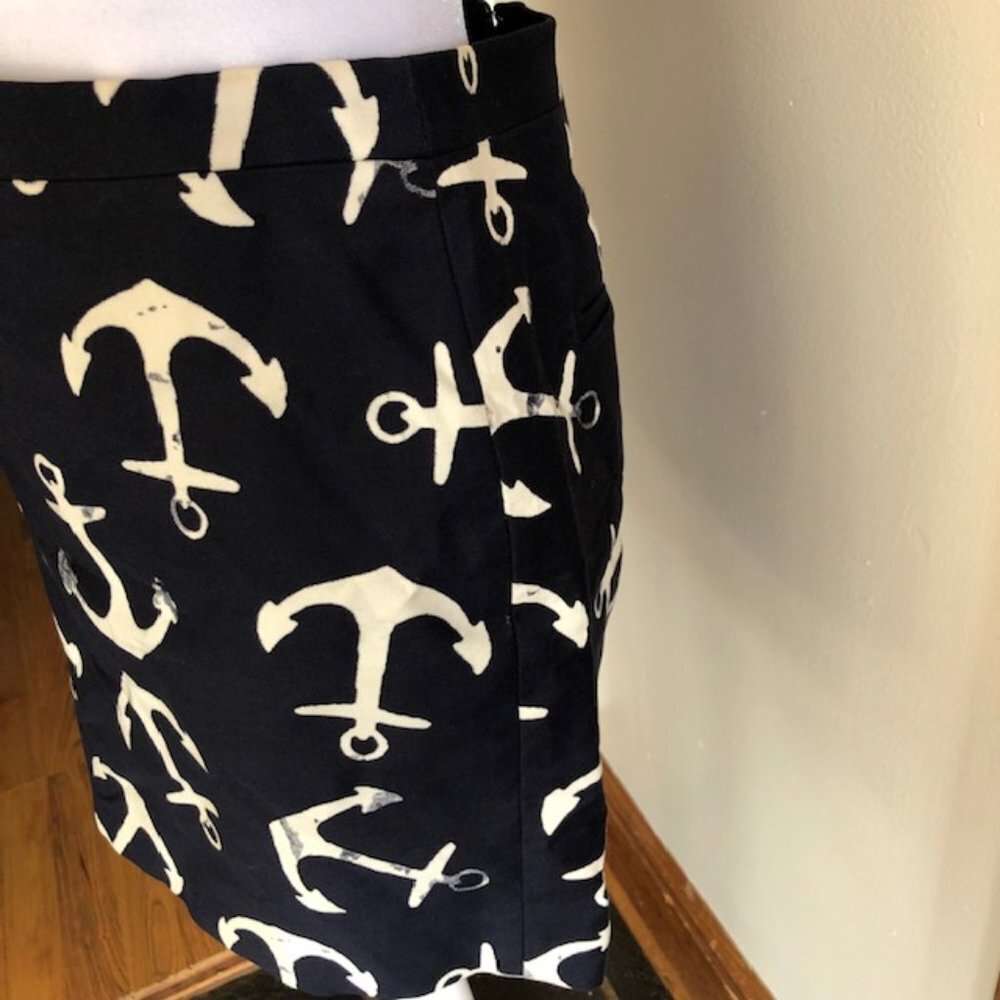J. CREW Nautical Anchor Blue Navy High Waist Pencil Mini Skirt Size 2 - Picture 5 of 17
